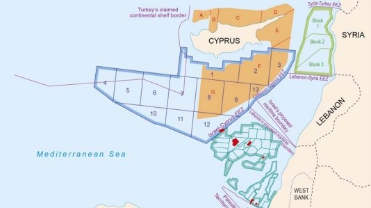 نقشه کشف منابع گازی جدید درقلمرو سرزمینی قبرس در شرق دریای مدیترانه
